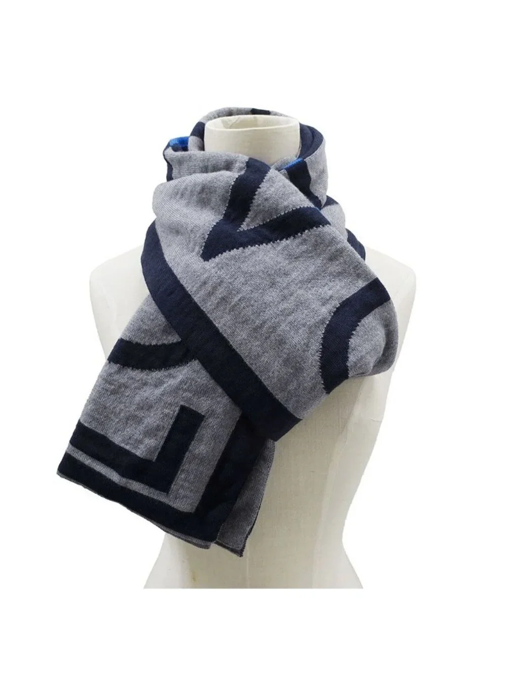 Louis Vuitton Scarf Shawl Wool Echarpe LV Horizon Gray Blue Fall Winter Warm
